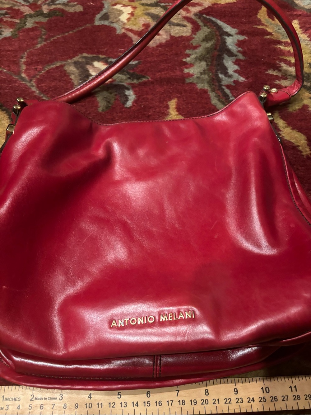 ANTONIO MELANI Red Leather Shoulder Hobo Bag